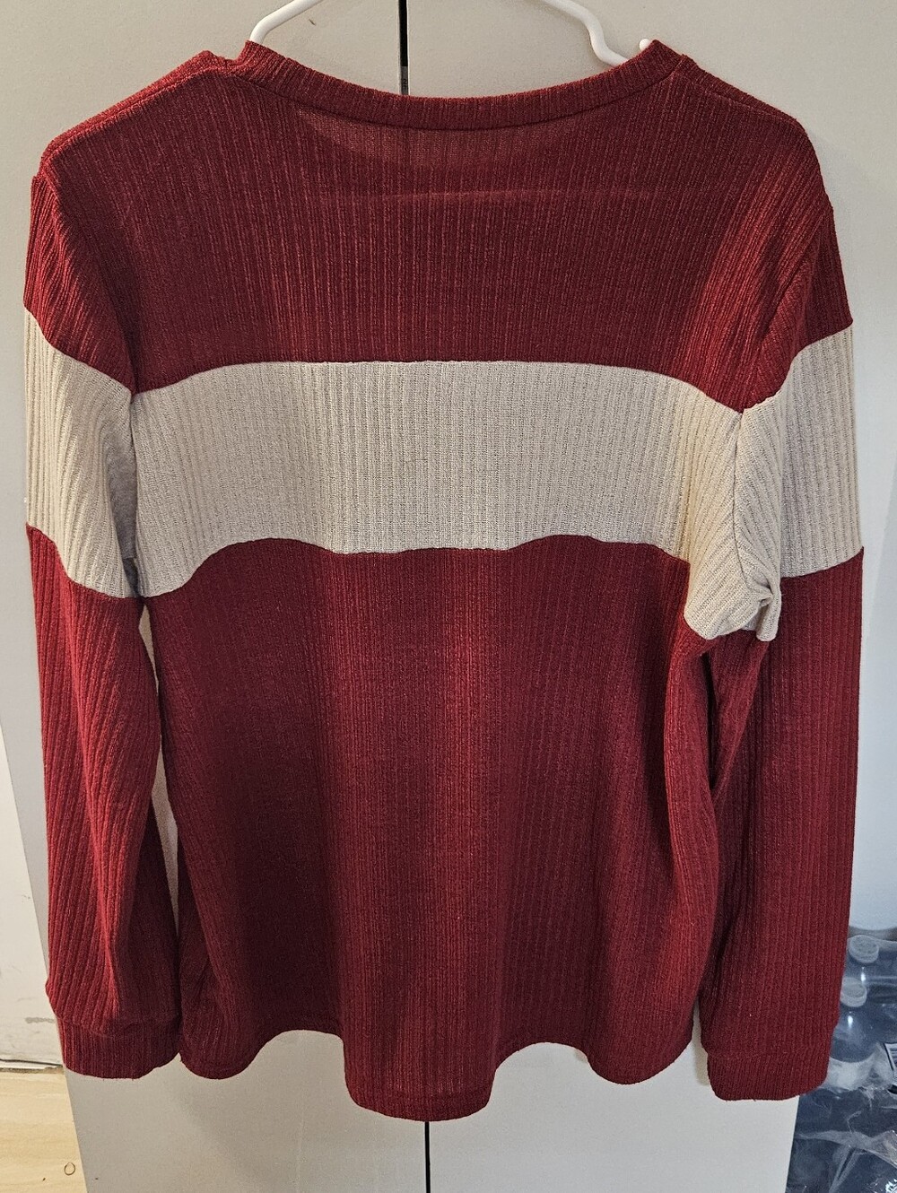 Women's Red and Cream Colorblock Ribbed Sweater - Picture 2 of 2